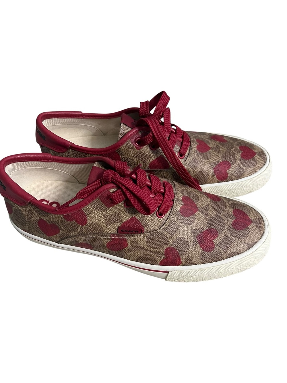 ❤️ Coach CitySole Skate Heart Print Signature Canvas Sneakers 8.5B Red Valentine